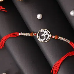 Aapno Rajasthan Om Stone Studded Multistrand Rakhi With Roli Chawal & Greetings Card-picture-49