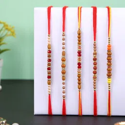 Aapno Rajasthan Set of 5 Beaded Multistrand Rakhis With Roli Chawal & Greetings Card-picture-35