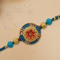 STYBUZZ Blue & Gold-Toned Beaded Rakhi-picture-11