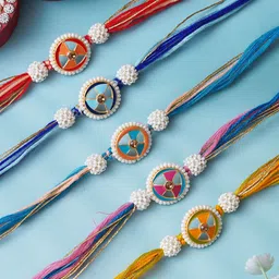 eCraftIndia Set of 5 Kundan-Studded Designer Rakhis with Roli & Chawal-picture-43