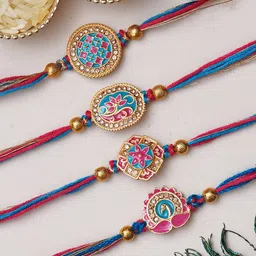 eCraftIndia Unisex Set of 4 Floral & Peacock Rakhi-picture-18