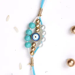 Aapno Rajasthan Evil Eye Beaded Multistrand Rakhi With Roli Chawal & Greetings Card-picture-36