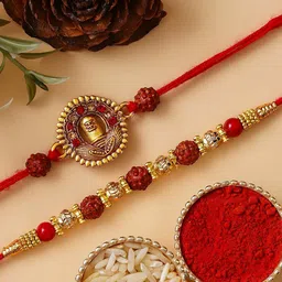 eCraftIndia Set Of 2 Shivalinga Rudraksha Rakhi With Roli Chawal image 1