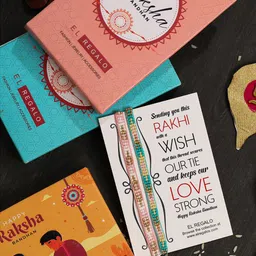 EL REGALO Bhaiya Bhabhi Set Of 2 Stone Studded Rakhi Combo With Roli Chawal Card-picture-33