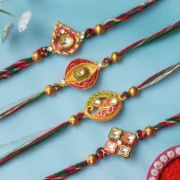 eCraftIndia Set of 4 Floral Designer Rakhis With Roli Chawal-picture-43