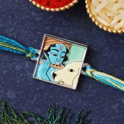 eCraftIndia Men Krishna Playing Flute with Cow Religious Rakhi With Roli Chawal-picture-51