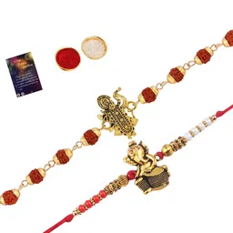 Silver Shine Set of 2 Rakhi With Roli Chawal And Greeting Card-picture-34