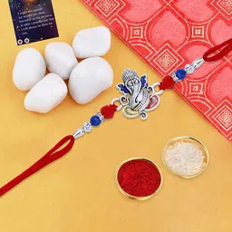 Silver Shine Ganesh Designer Rakhi With Roli Chawal & Greeting Card-picture-43