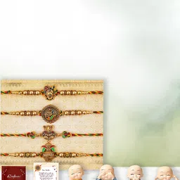eCraftIndia Set of 4 Designer Rakhi with Little Monk Buddha Idol-picture-58