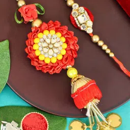 TIED RIBBONS Maroon Bhaiya Bhabhi Floral Lumba Rakhi with Card & Roli Chawal Gift Set-picture-58
