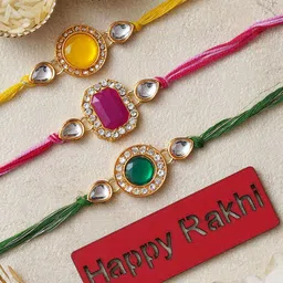 eCraftIndia Set of 3 Kundan-Studded Designer Rakhis with Roli & Chawal-picture-52