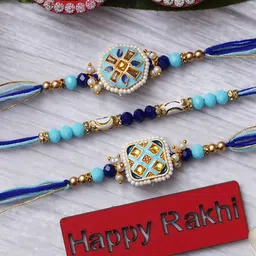 eCraftIndia Set of 3 Kundan-Studded Designer Rakhis with Roli & Chawal-picture-28
