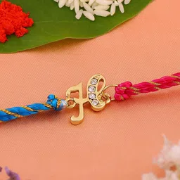 Estele Gold-Plated Crystal Stone-Studded H Letter Charm Rakhi-picture-11
