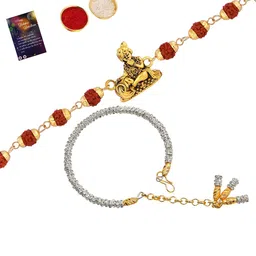 Silver Shine Set Of 2 Red & Gold-Toned Rakhi With Roli Chawal And greeting Card-picture-33