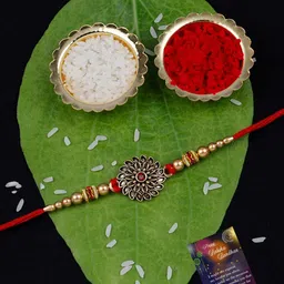 Silver Shine Unisex Set Of 2 Stone-Studded & Krishna Charm Rakhi-picture-49
