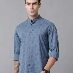 CAVALLO by Linen Club Contemporary Slim Fit Floral Printed Cotton Linen Casual Shirt-picture-23