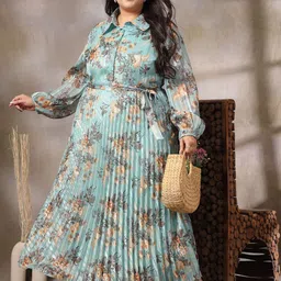 CURVE BY KASSUALLY Women Plus Size Floral Print Bishop Sleeve Fit & Flare Maxi Dress-image-26