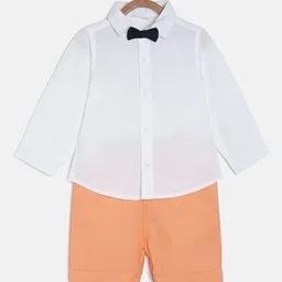 MINI KLUB Boys White & Orange Solid Shirt with Shorts-image-37