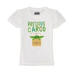 Star Wars by Wear Your Mind Girls White Typography Printed V-Neck Applique T-shirt-picture-58