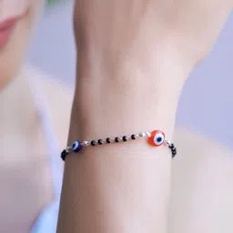 Zavya Women Black Sterling Silver-Plated Artificial Beads & Stones Evil Eye Link Bracelet-picture-17