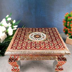 apka mart Yellow & Red Wooden Minakari Bajot Chowki-picture-18