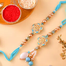 Aapno Rajasthan Unisex Set Of 2 Beaded Elegant Bhaiya Bhabhi Rakhi-picture-16