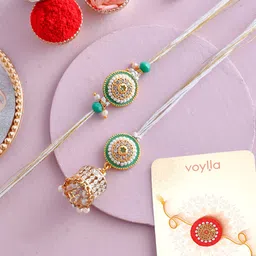 Voylla Set of 2 Pearls And Kundan Details Bhaiya Bhabhi Rakhi-picture-30