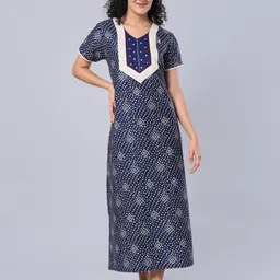 evolove Geometric Motifs Printed Pure Cotton Maxi Nightdress-image-17