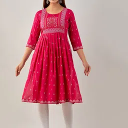 KALINI Ethnic Motifs Printed Mirror Work Kurta-image-76