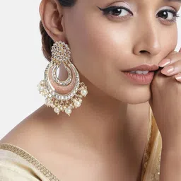 I Jewels Gold-Toned & Peach-Coloured Teardrop Shaped Chandbalis Earrings-picture-40