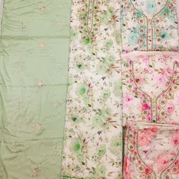 NEGRONI Floral Printed Beads and Stones Organza Unstitched Dress Material-picture-30