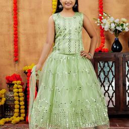 BAESD Girls Embroidered Mirror Work Ready to Wear Lehenga & Blouse With Dupatta-picture-49