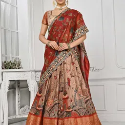 SAPTRANGI Square Neck Printed Ready to Wear Lehenga & Blouse With Dupatta-picture-55