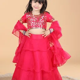 THE LITTLE CELEBS Girls Embellished Ready to Wear Lehenga & Blouse With Dupatta-picture-38