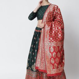 DIVASTRI Green & Red Printed Ready to Wear Lehenga & Unstitched Blouse With Dupatta-picture-42