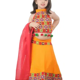 ahhaaaa Girls Yellow & Orange Embellished Ready to Wear Lehenga & Blouse With Dupatta-picture-46