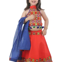 ahhaaaa Girls Orange & Blue Embroidered Ready to Wear Lehenga & Blouse With Dupatta-picture-26