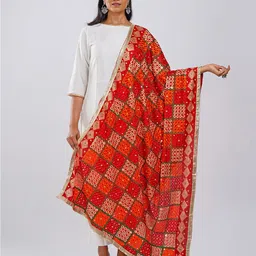 TEEJH Ethnic Motifs Embroidered Dupatta With Phulkari-picture-17