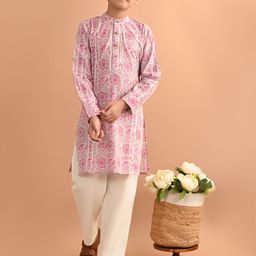 LilPicks Boys Floral Printed Band Collar Pure Cotton Straight Kurta with Trousers-picture-10