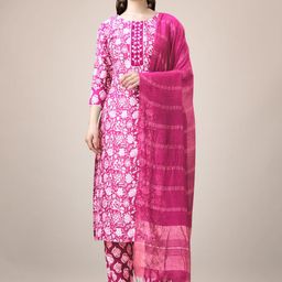 HI FI NX Women Ethnic Motifs Embroidered Regular Kurti with Churidar & With Dupatta-picture-37