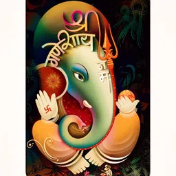 Casperme Red & Green Ganesha Framed Painting Wall Art-image-61