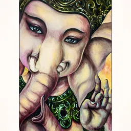 Casperme Beige & Green Ganesha Big Framed Painting Wall Art-image-13