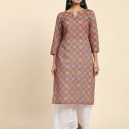 AVANSHEE Notched Neck Ethnic Motifs Printed Straight Kurta-picture-17