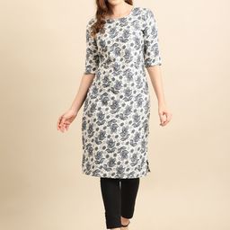 7threads KALINI Women White & Grey Floral Printed Crepe Kurta-picture-39