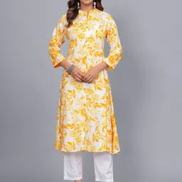 FCV Floral Printed Cotton A-Line Kurta-image-3