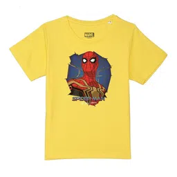 Marvel by Wear Your Mind Boys Yellow Spiderman Printed Pure Cotton Applique T-shirt-picture-56
