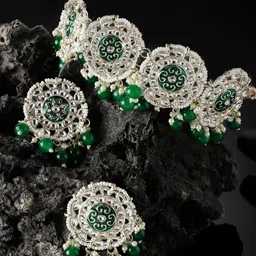 Sukkhi Gold-Plated Stone-Studded & Beaded Meenakari Jewellery Set-image-78