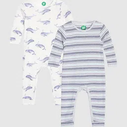 YK Organic Boys Pack Of 2 White and Blue Striped Organic Cotton Sleepsuits-picture-38