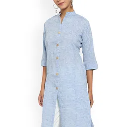 Vastraa Fusion Mandarin Collar Roll-Up Sleeves Pure Cotton Kurta-image-90
