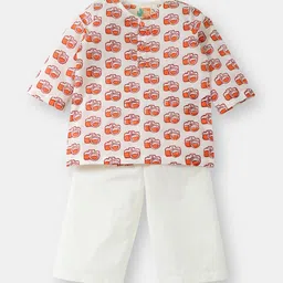 THE BABY LABEL Kids Orange & White Hand-Block Camera Print Kurta Pajama Set-picture-14